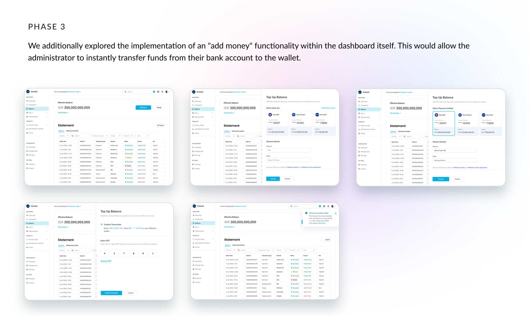 Add money to wallet directly from the dashboard