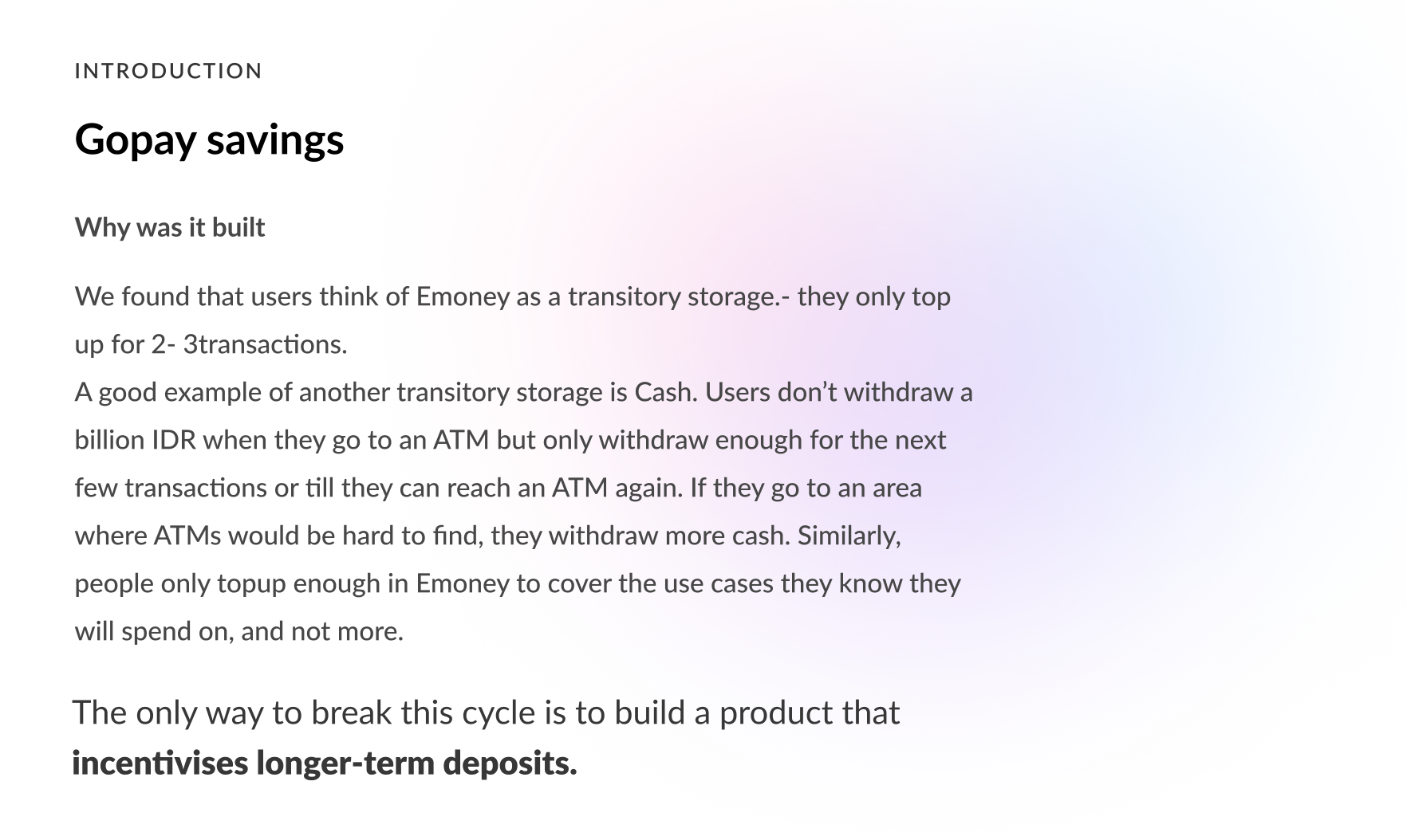 Introduction — Gopay savings, why was it built