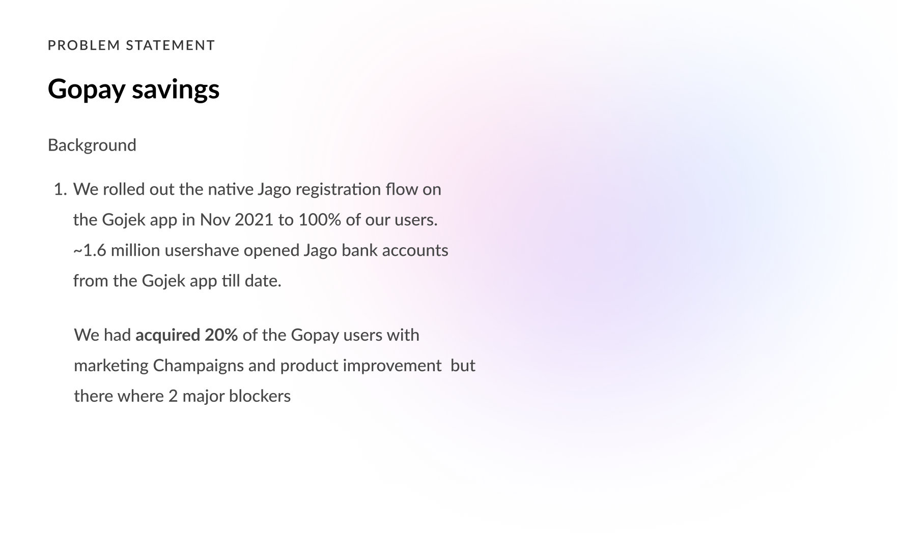 Problem statement — Gopay savings background