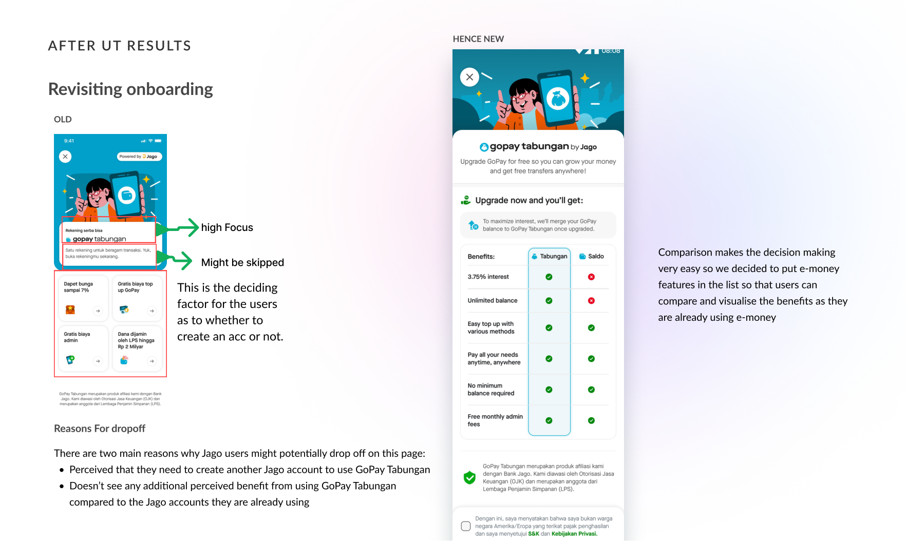 Revisiting GoPay Savings onboarding — old vs new